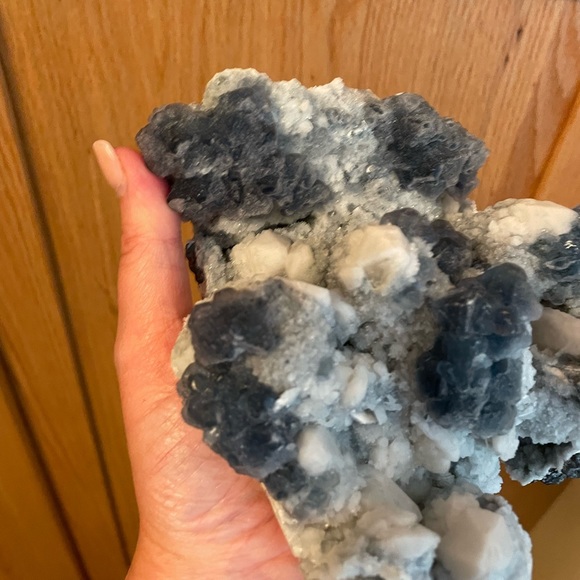 HUGE Blue fluorite on milky quartz cluster formation from Inner Mongolia, China - Picture 9 of 11